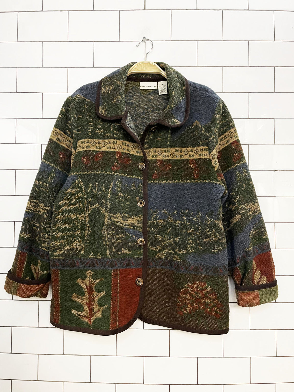 vintage croft & barrow wool-blend cottage woven sweater jacket