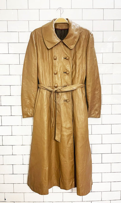 vintage 70s double breasted soft leather belted trench coat - good market thrift store