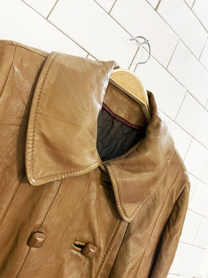 vintage 70s double breasted soft leather belted trench coat - good market thrift store