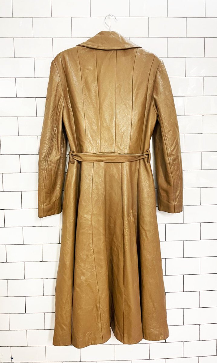 vintage 70s double breasted soft leather belted trench coat - good market thrift store