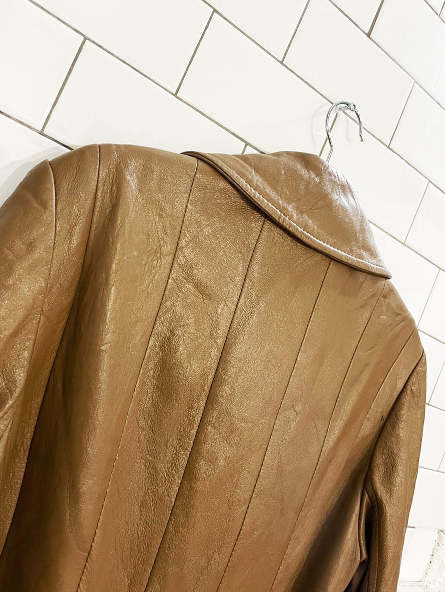 vintage 70s double breasted soft leather belted trench coat - good market thrift store