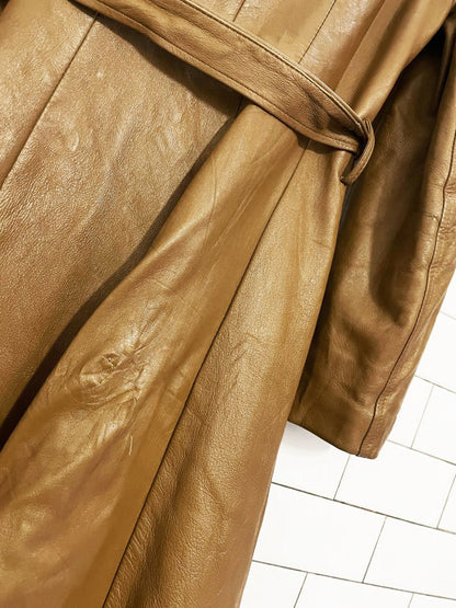 vintage 70s double breasted soft leather belted trench coat - good market thrift store