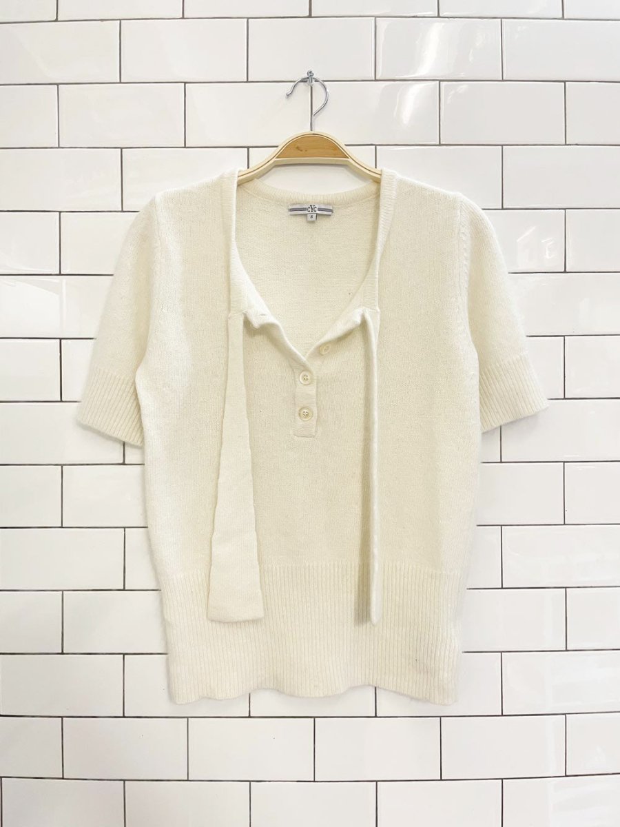 vintage 00s CYC angora - blend tie neck short sleeve knit top - good market thrift store