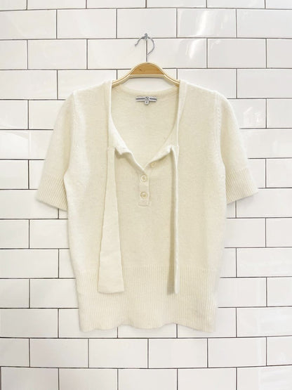 vintage 00s CYC angora - blend tie neck short sleeve knit top - good market thrift store