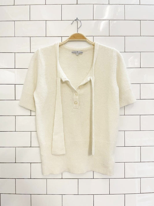 vintage 00s CYC angora - blend tie neck short sleeve knit top - good market thrift store