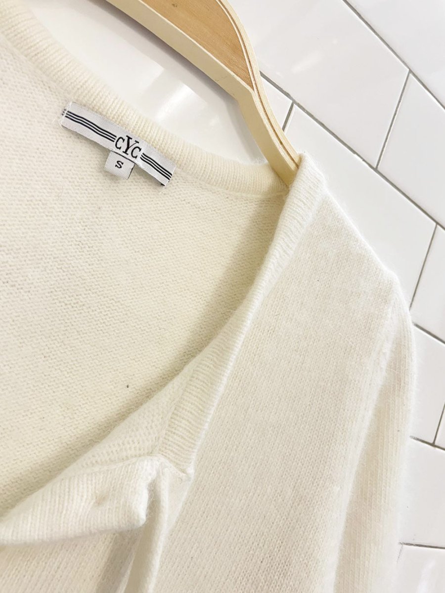 vintage 00s CYC angora - blend tie neck short sleeve knit top - good market thrift store