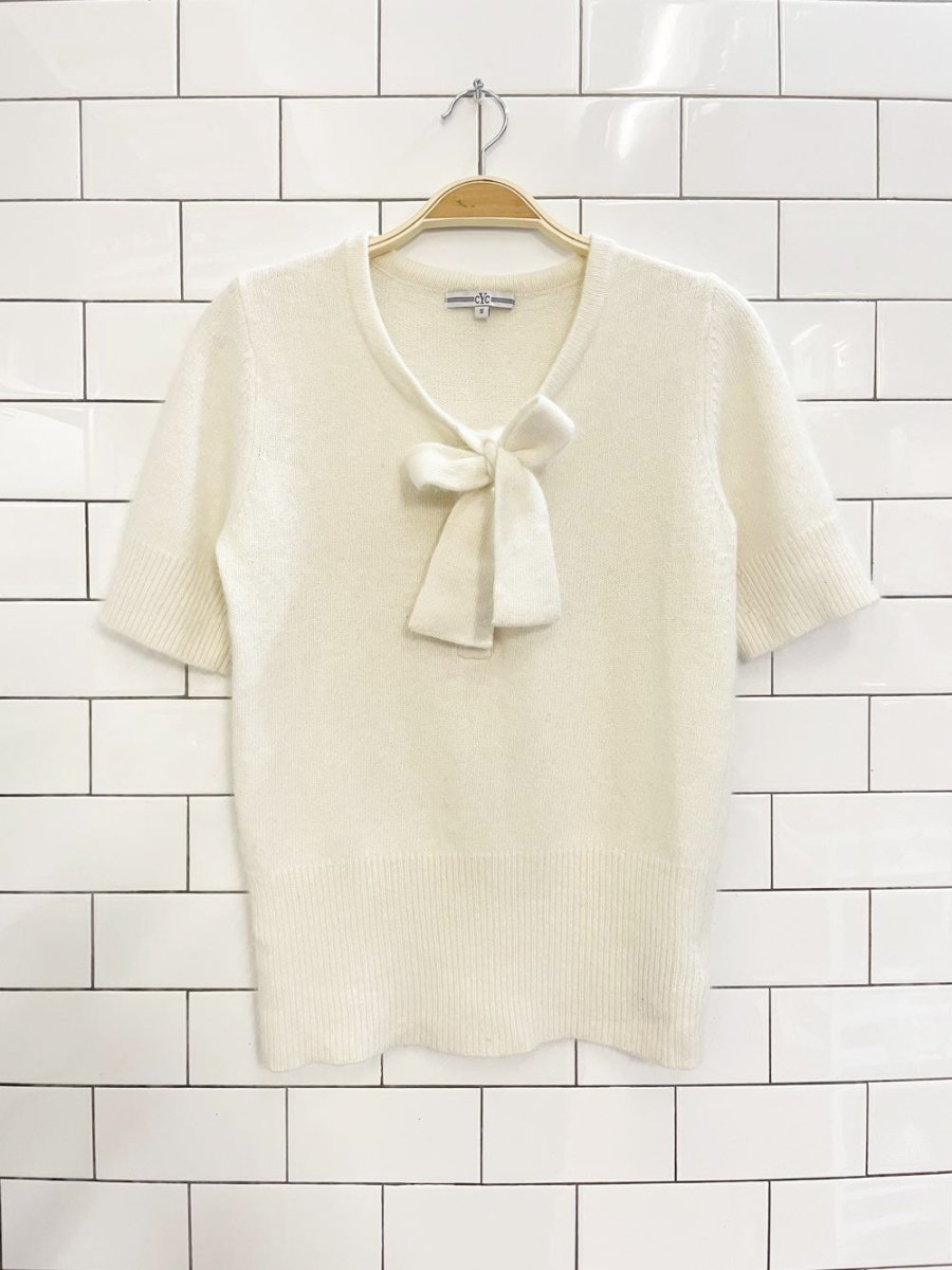 vintage 00s CYC angora - blend tie neck short sleeve knit top - good market thrift store