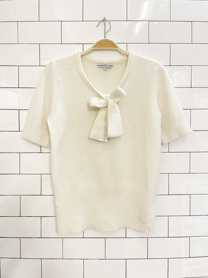 vintage 00s CYC angora - blend tie neck short sleeve knit top - good market thrift store