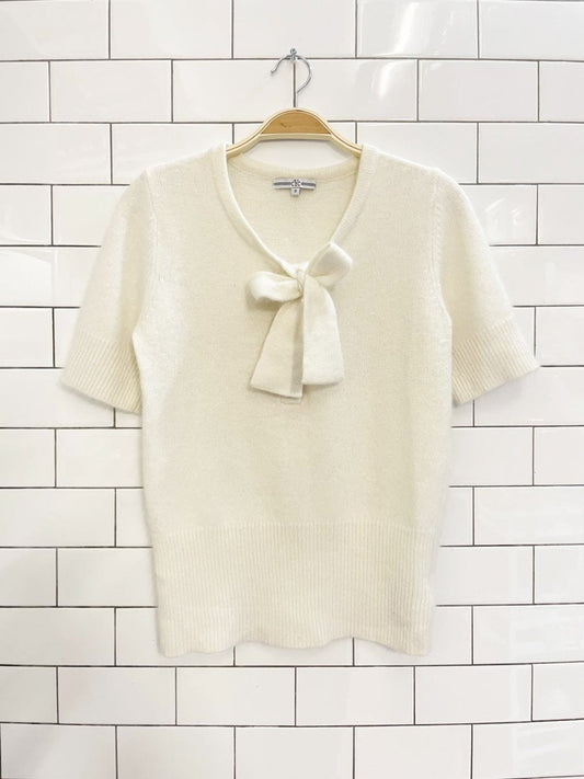 vintage 00s CYC angora - blend tie neck short sleeve knit top - good market thrift store