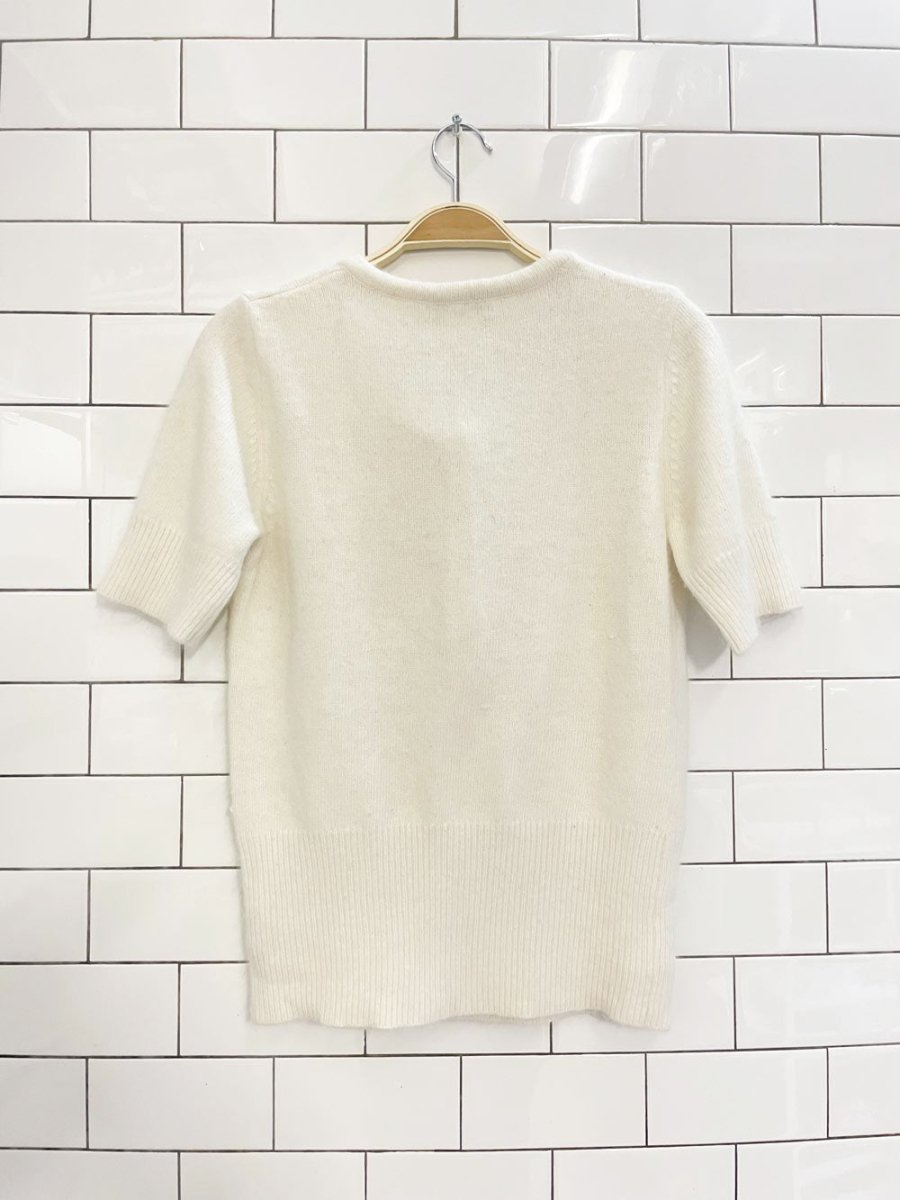 vintage 00s CYC angora - blend tie neck short sleeve knit top - good market thrift store