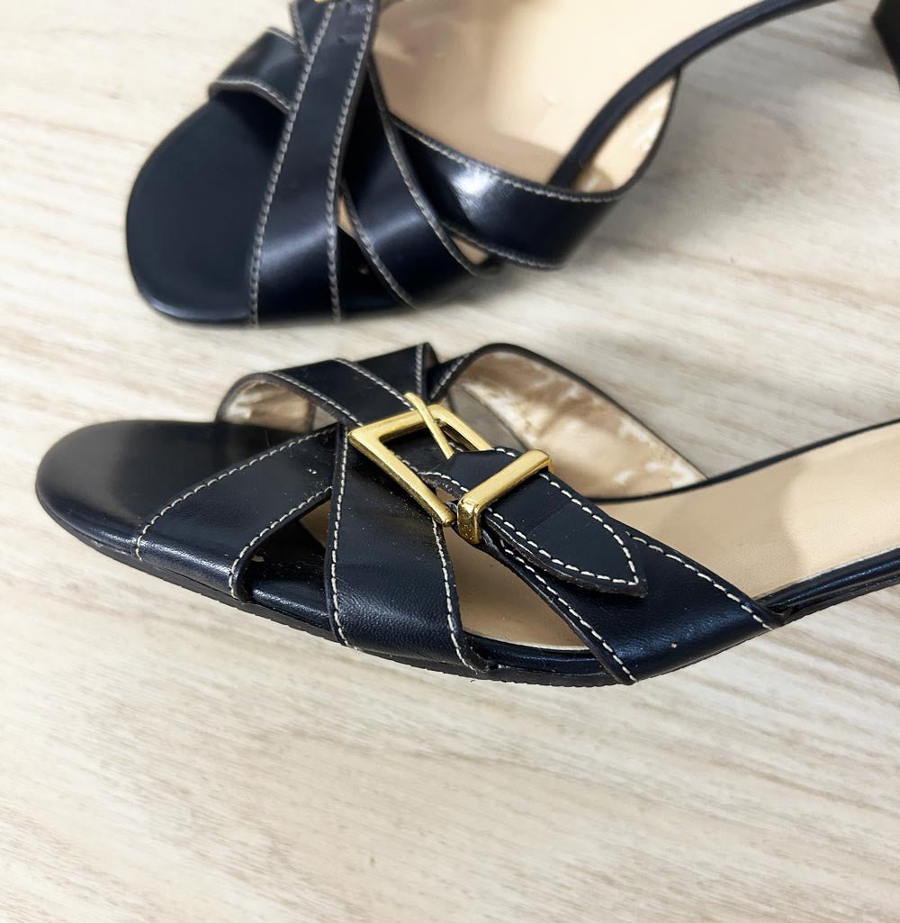 vintage 00s talbots strappy buckle leather slip on sandals - good market thrift store