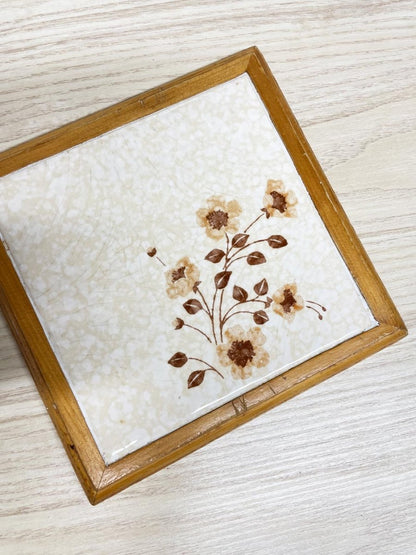 vintage tile flower art wood - framed trivet - good market thrift store