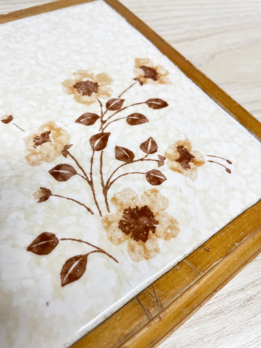 vintage tile flower art wood - framed trivet - good market thrift store