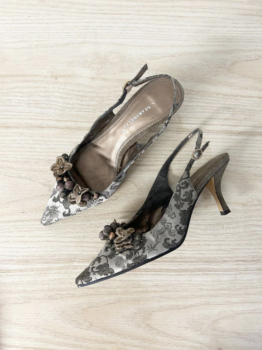 y2k a. marinelli satin brocade slingback kitten heel - good market thrift store