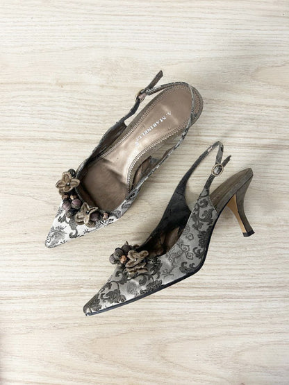 y2k a. marinelli satin brocade slingback kitten heel - good market thrift store