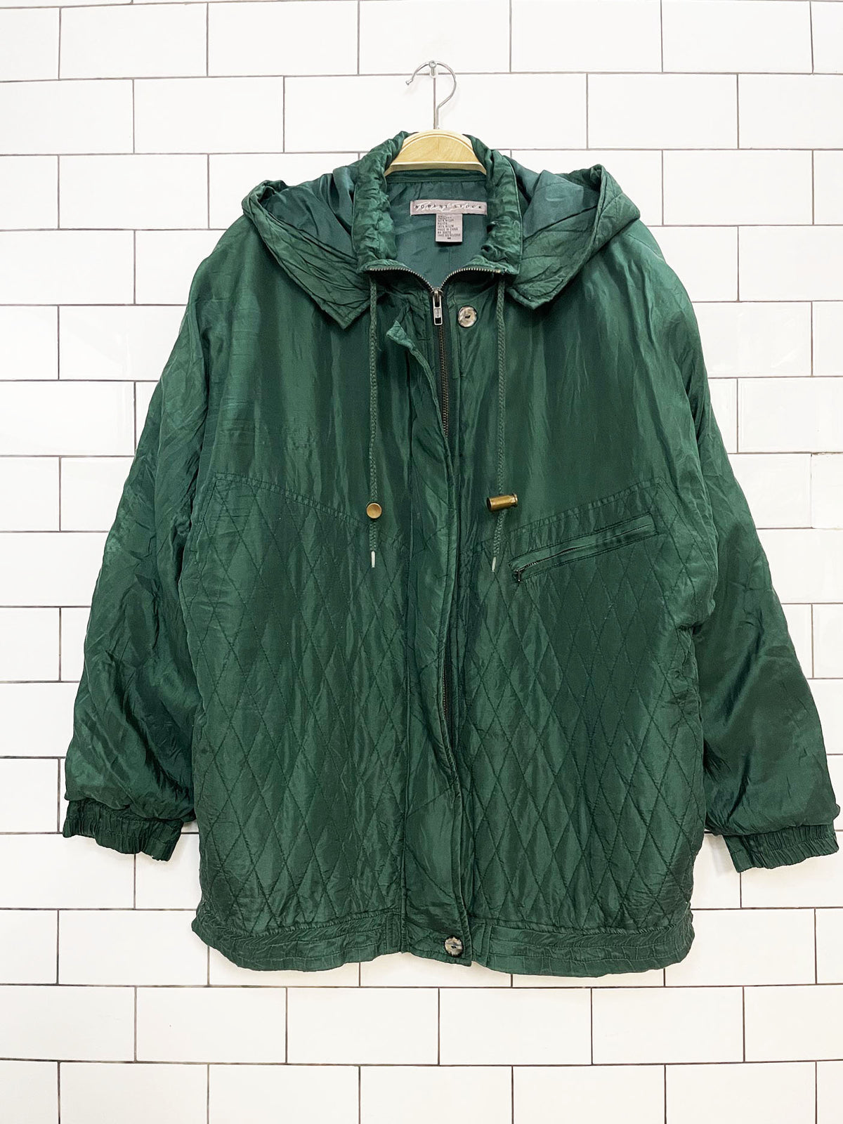 vintage robert stock 100% silk quilted hooded bomber jacket
