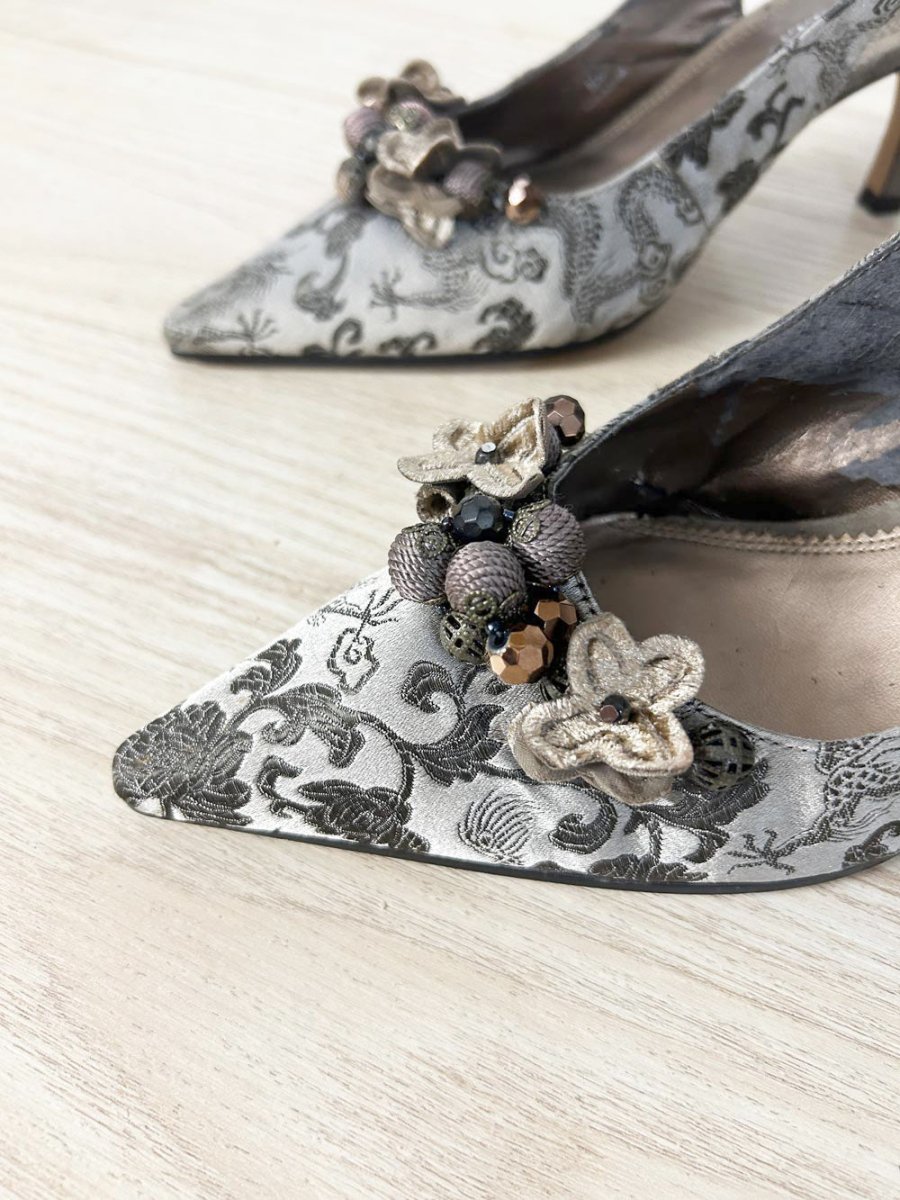 y2k a. marinelli satin brocade slingback kitten heel - good market thrift store