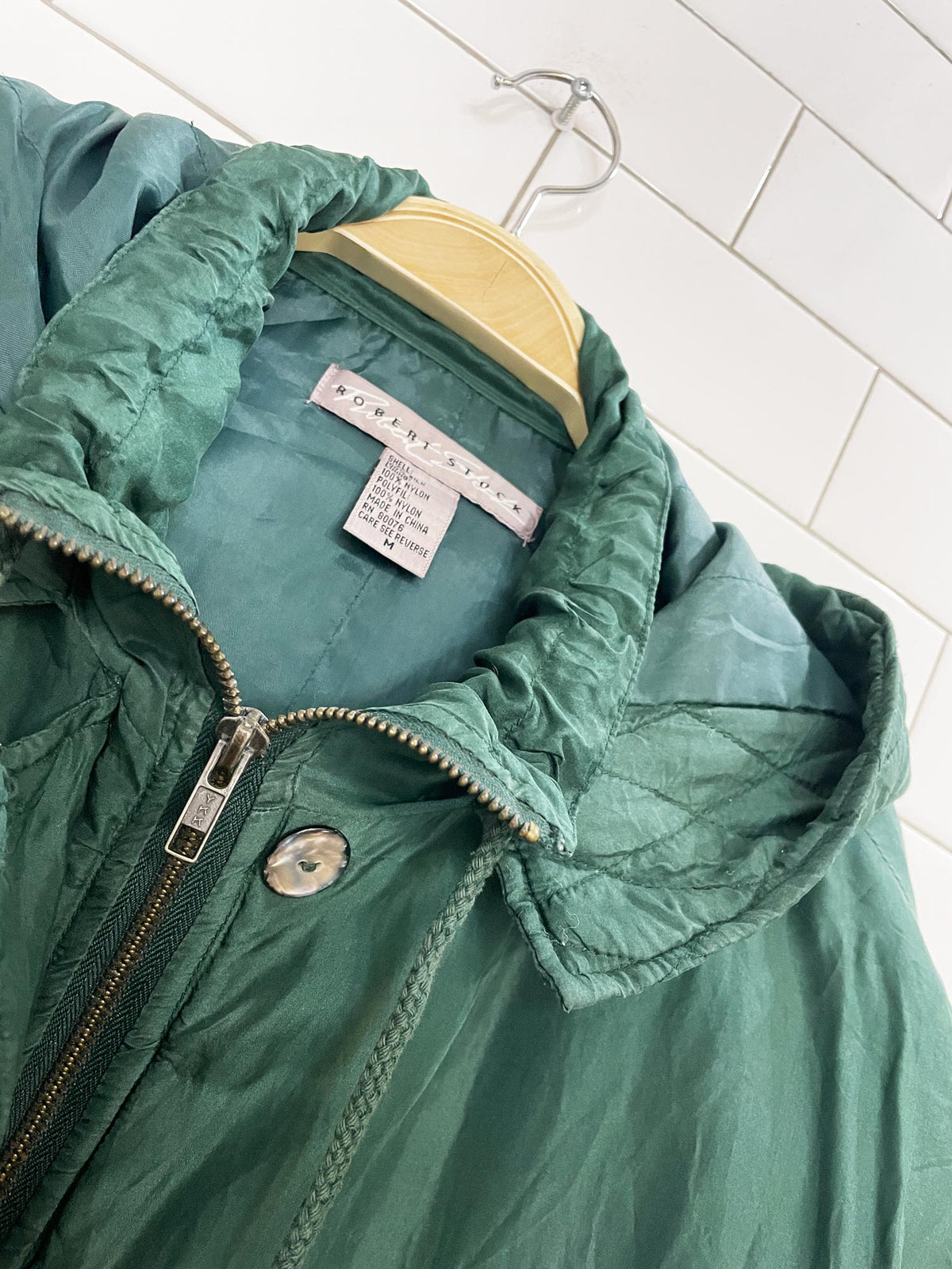 vintage robert stock 100% silk quilted hooded bomber jacket