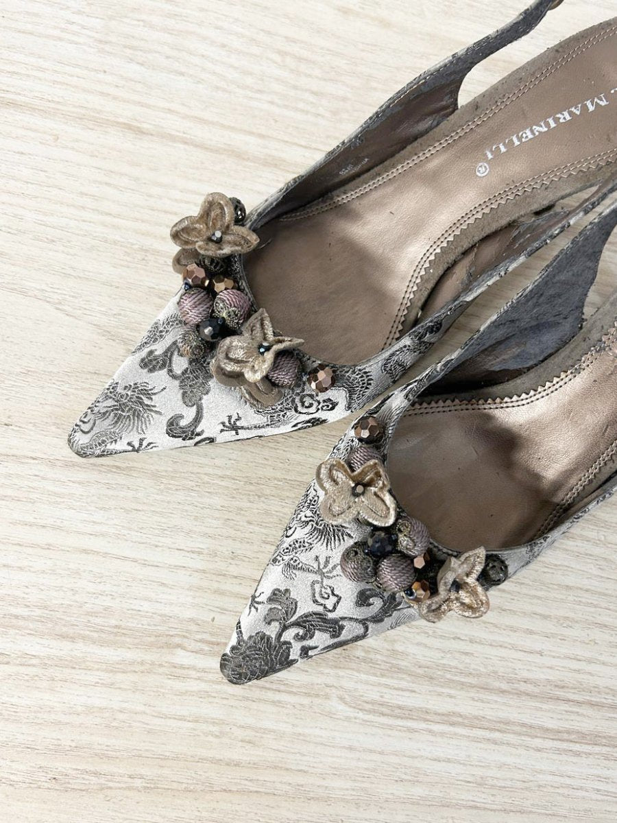 y2k a. marinelli satin brocade slingback kitten heel - good market thrift store