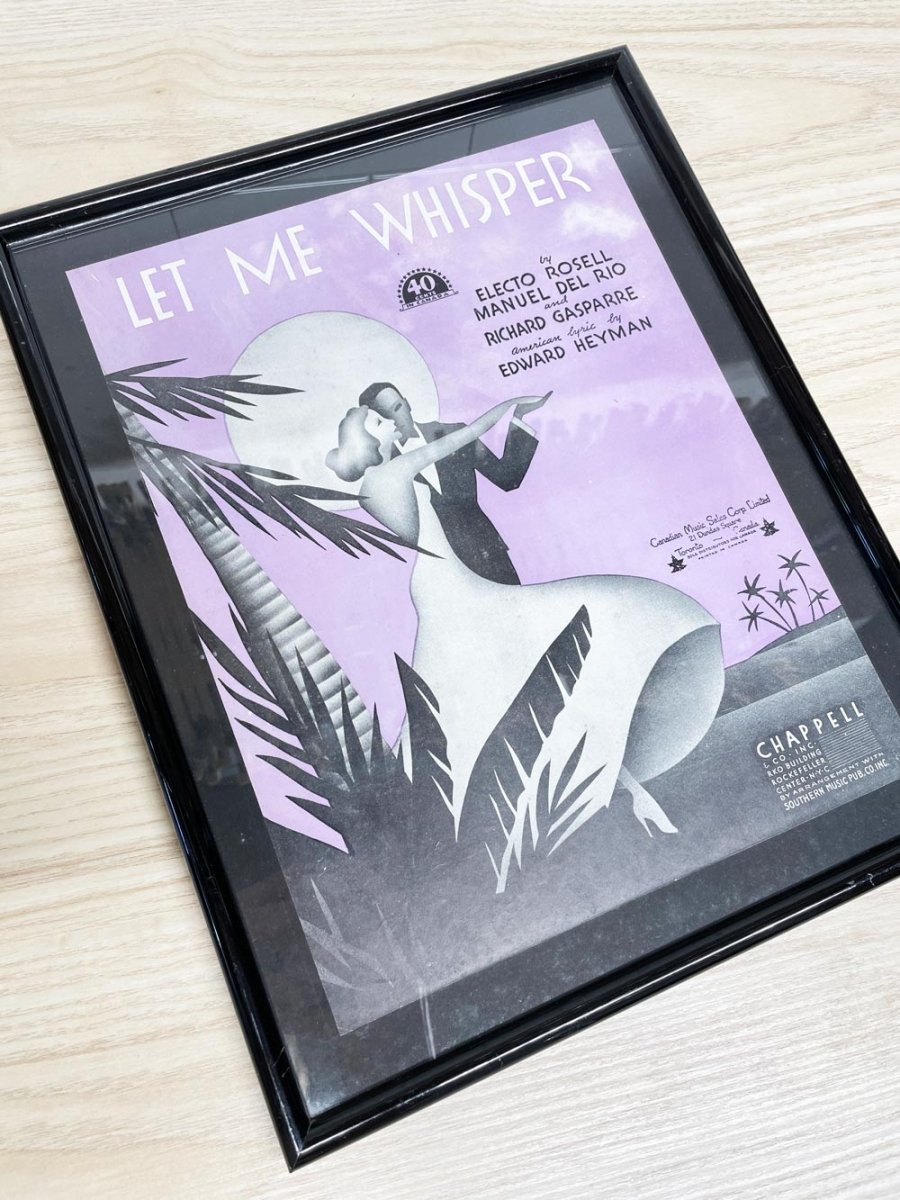 vintage let me whisper 1938 musical art deco framed poster | print - good market thrift store