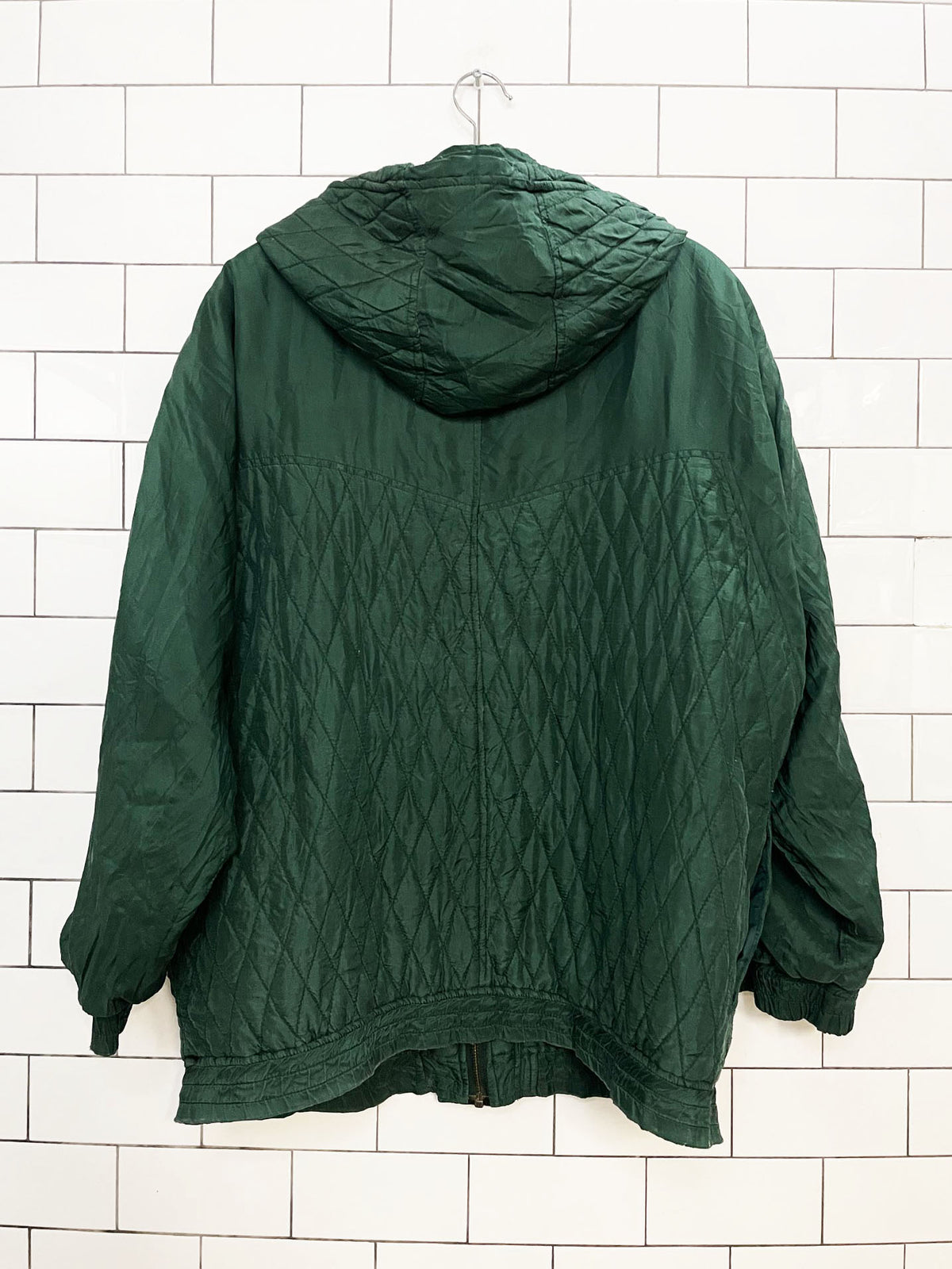 vintage robert stock 100% silk quilted hooded bomber jacket