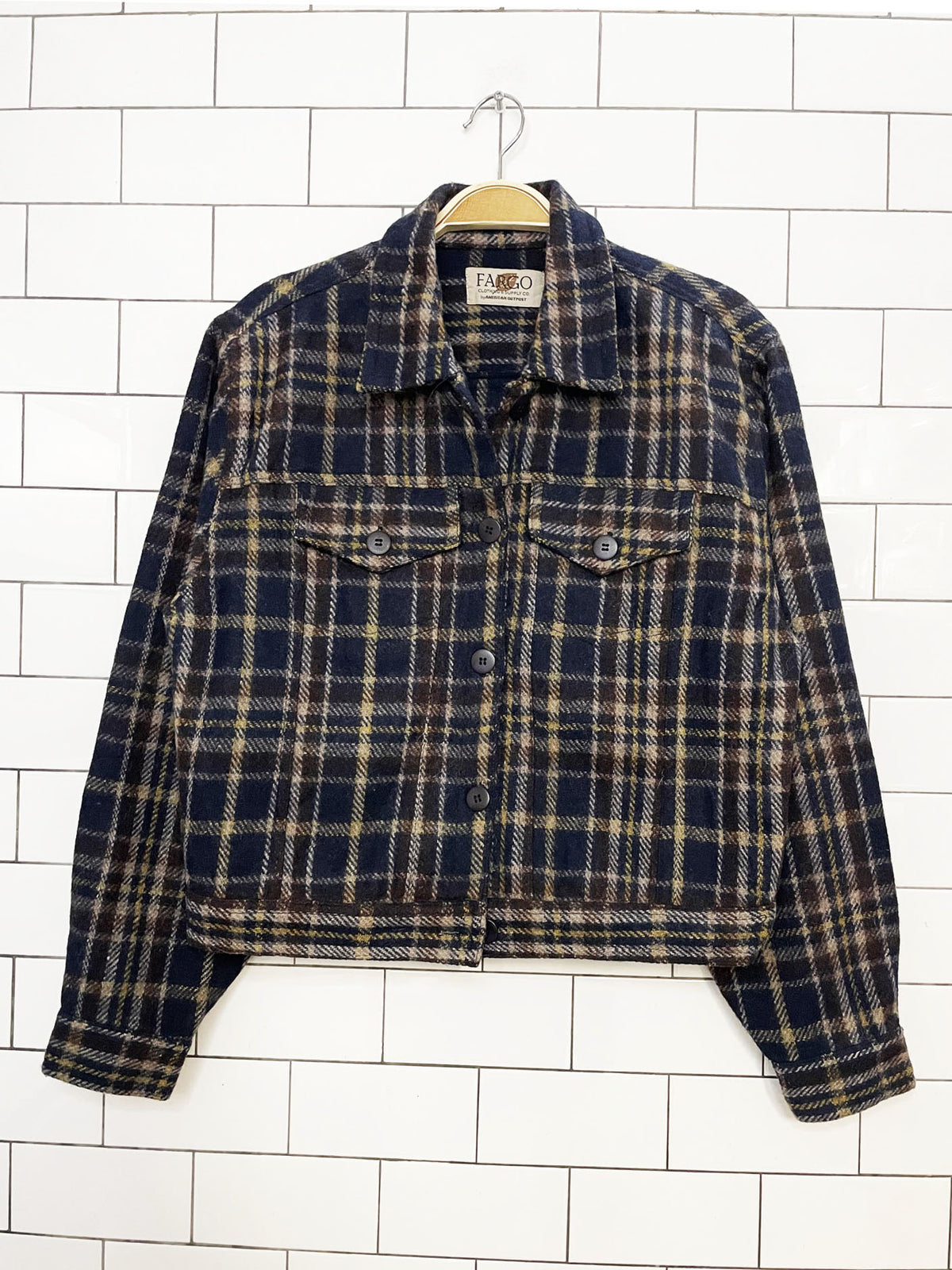 vintage fargo wool-blend plaid boxy trucker shirt jacket | american outpost