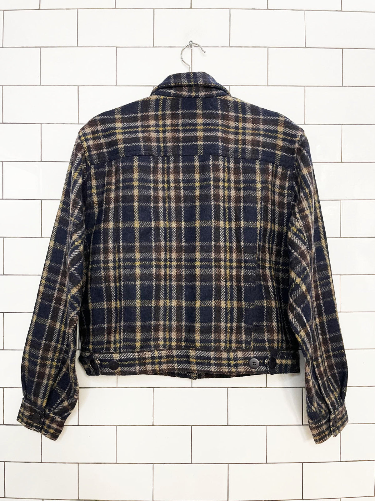 vintage fargo wool-blend plaid boxy trucker shirt jacket | american outpost