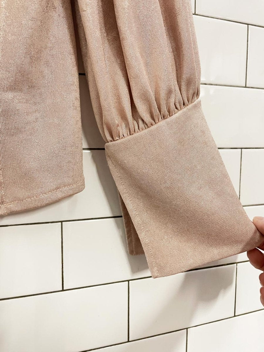 free people shimmery champagne balloon sleeve top - good market thrift store