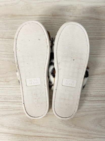 animal print faux fur criss cross slipper - good market thrift store