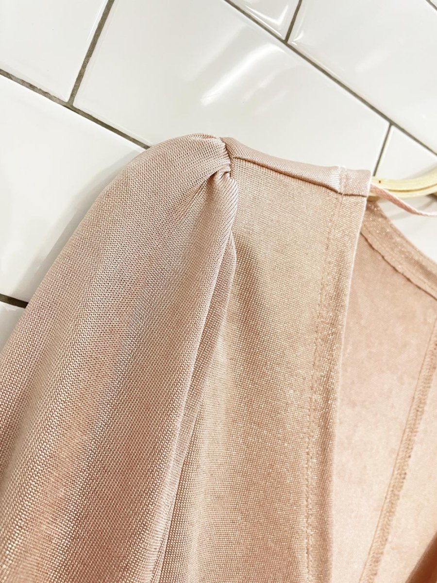 free people shimmery champagne balloon sleeve top - good market thrift store