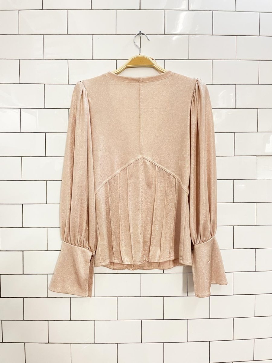 free people shimmery champagne balloon sleeve top - good market thrift store