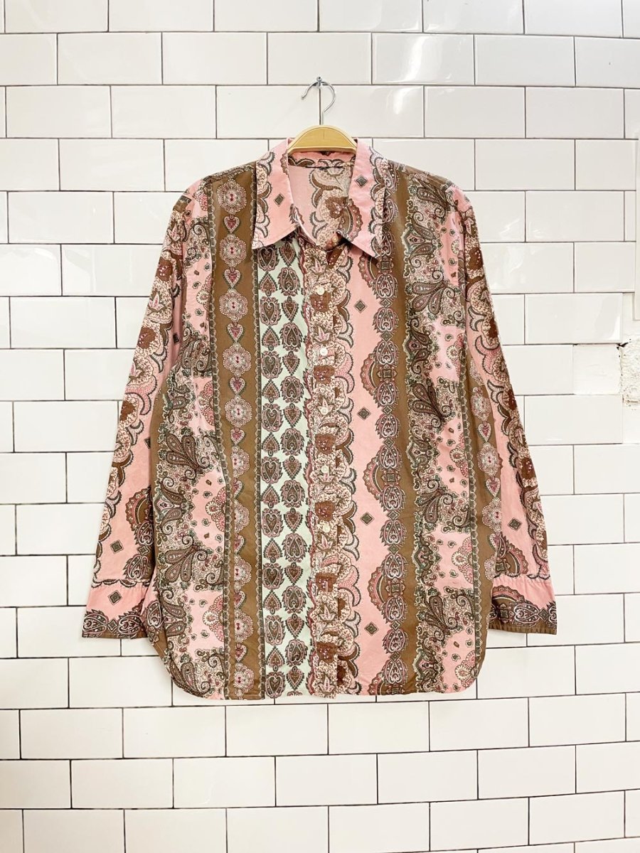 vintage 00s pink + teal paisley shirt - good market thrift store