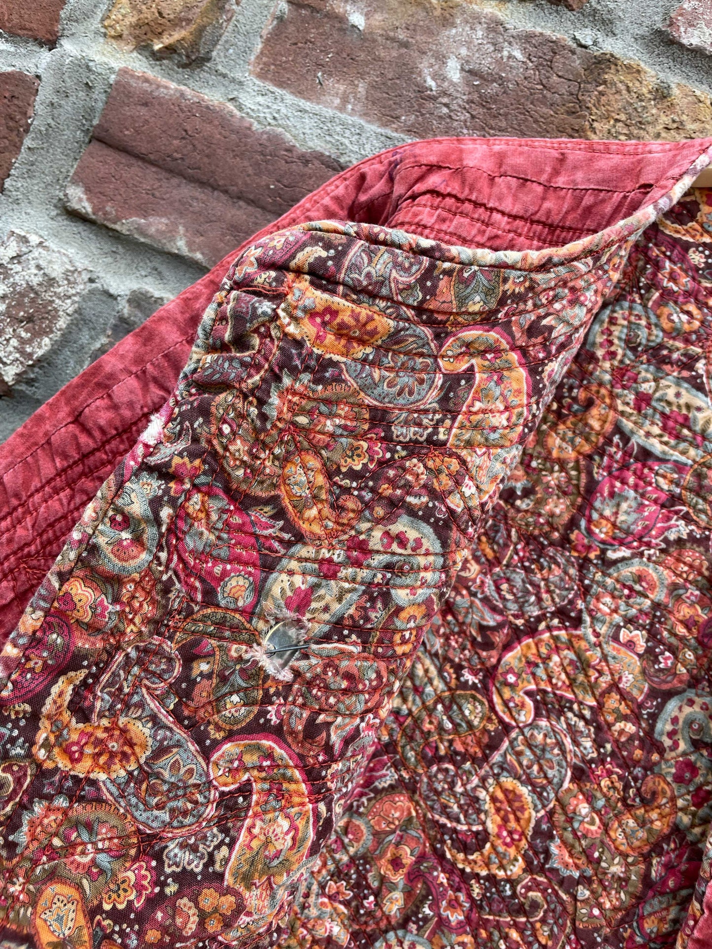 vintage distressed reversible paisley quilt jacket