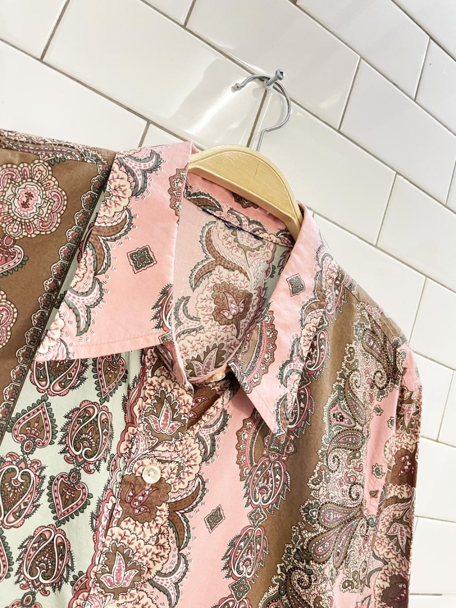 vintage 00s pink + teal paisley shirt - good market thrift store