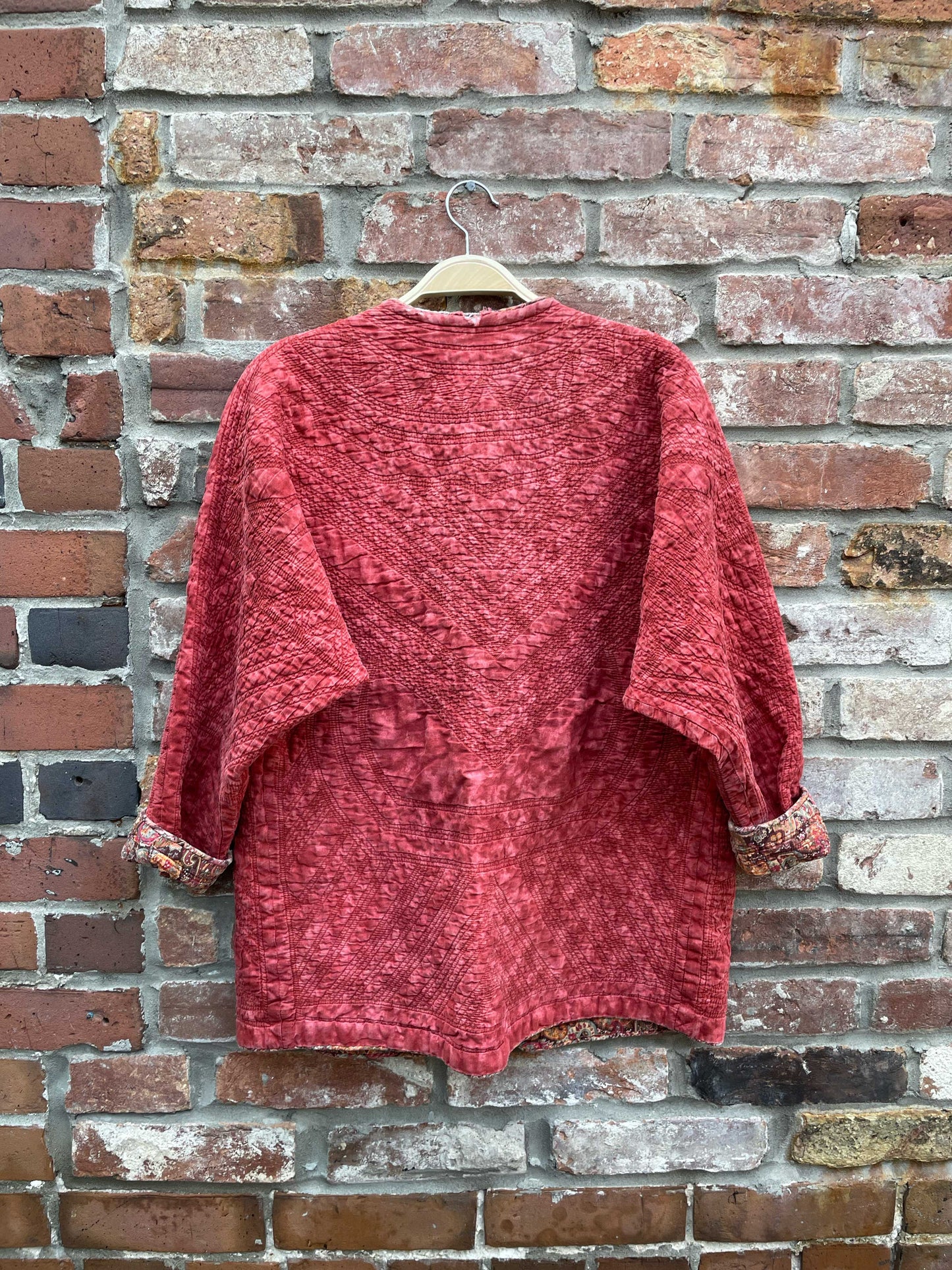 vintage distressed reversible paisley quilt jacket