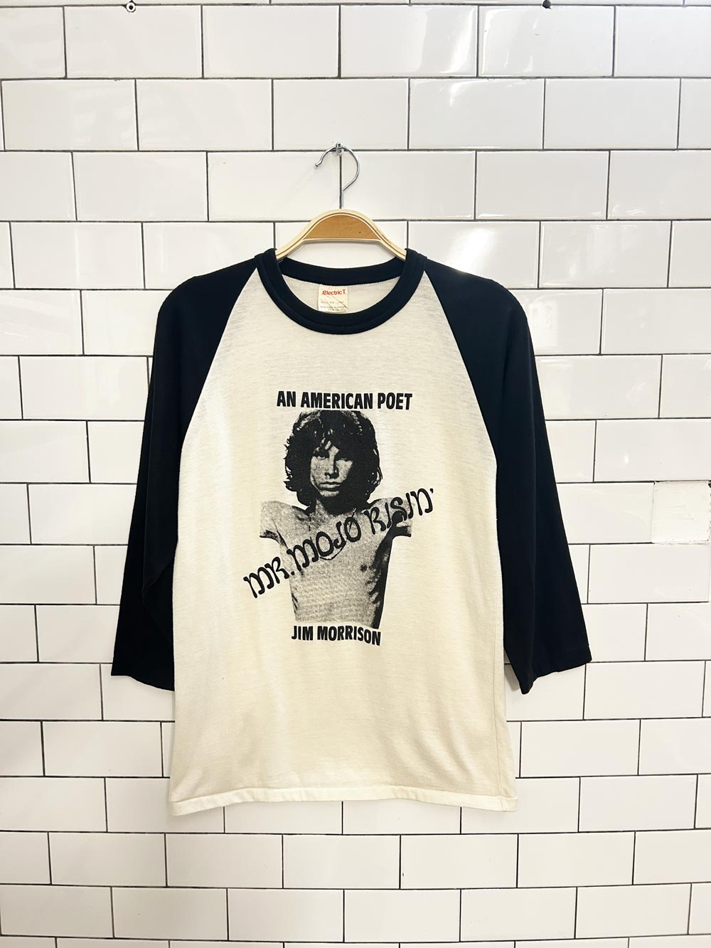 vintage 70s RARE jim morrison an american poet wanted baseball tee