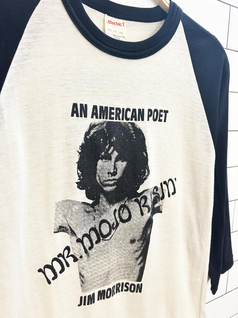 vintage 70s RARE jim morrison an american poet wanted baseball tee