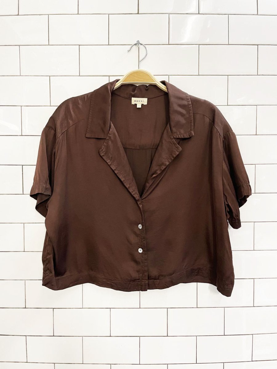 donni oversized satin boxy short sleeve shirt | garmentory - good market thrift store
