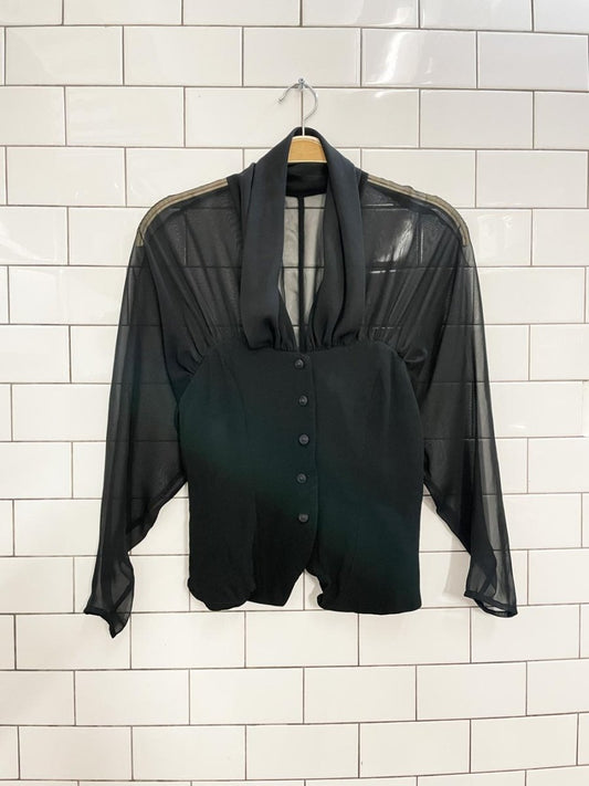 vintage linda baday corset pleated chiffon blouse - good market thrift store