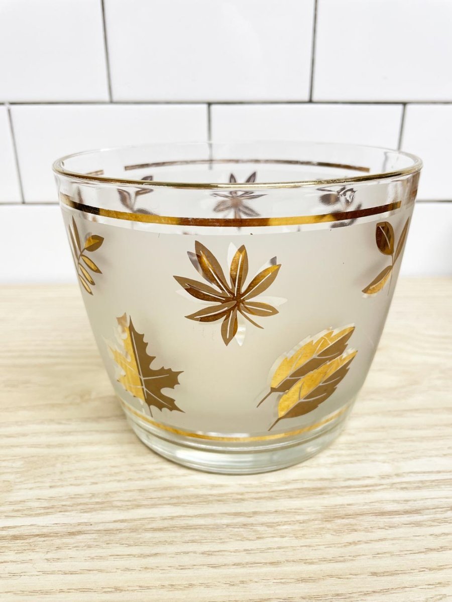 vintage libbey gold fall leaves frosted glass ice bucket - good market thrift store