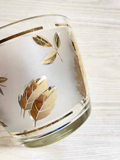 vintage libbey gold fall leaves frosted glass ice bucket - good market thrift store