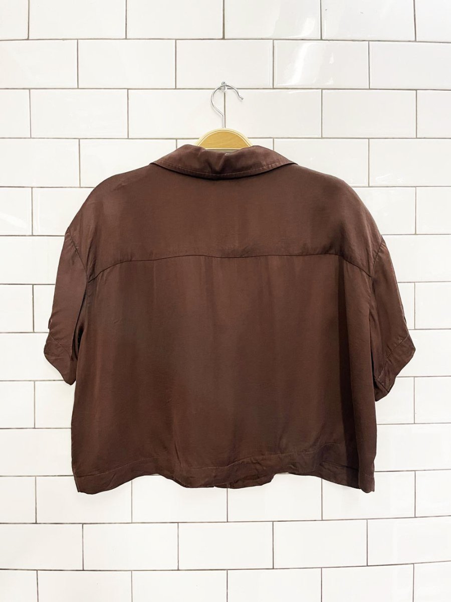 donni oversized satin boxy short sleeve shirt | garmentory - good market thrift store