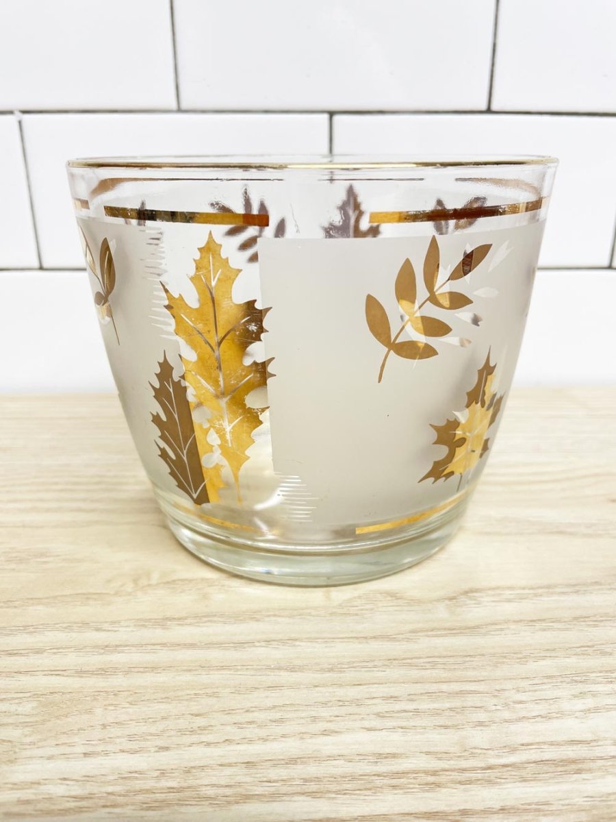 vintage libbey gold fall leaves frosted glass ice bucket - good market thrift store