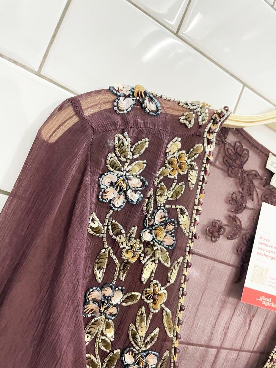 vintage beatrice silk chiffon beaded cardigan - good market thrift store