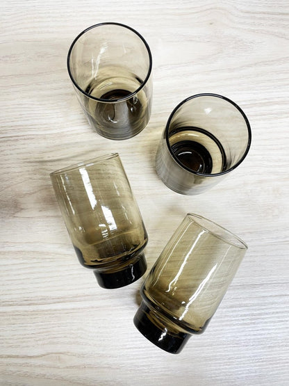 x4 vintage 70s libbey mcm smoke glass tumblers - good market thrift store
