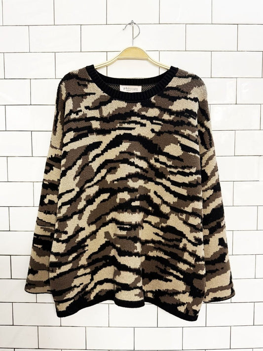 philosophy boxy camo cozy knit sweater - good market thrift store