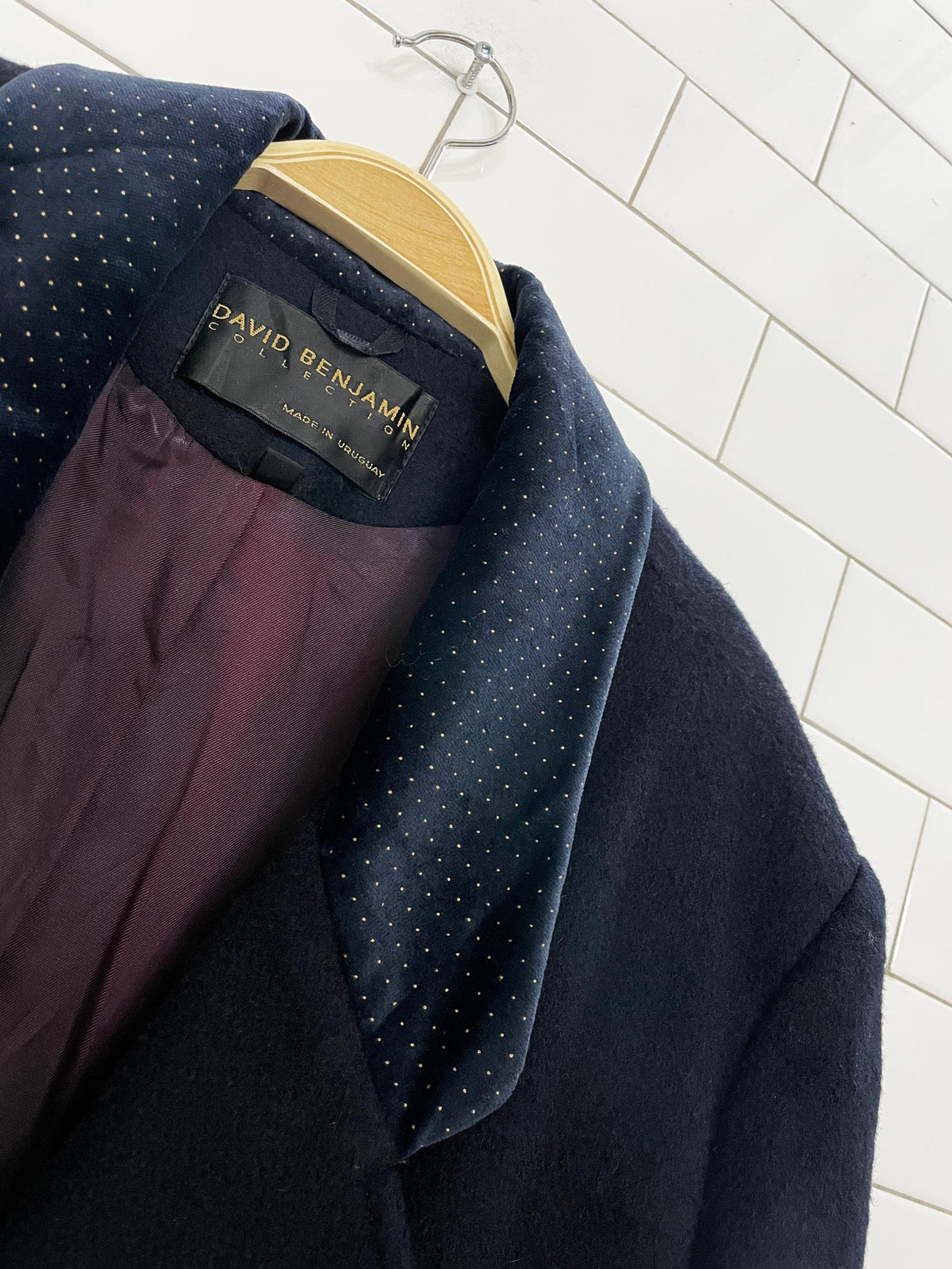 vintage david benjamin 100% wool velvet collar double breasted coat