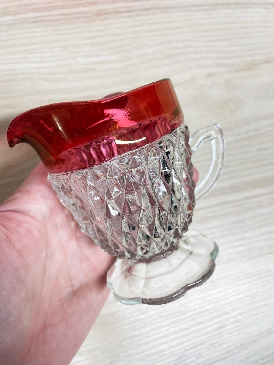 vintage 70s indiana glass depression sugar bowl + creamer set w plate - good market thrift store