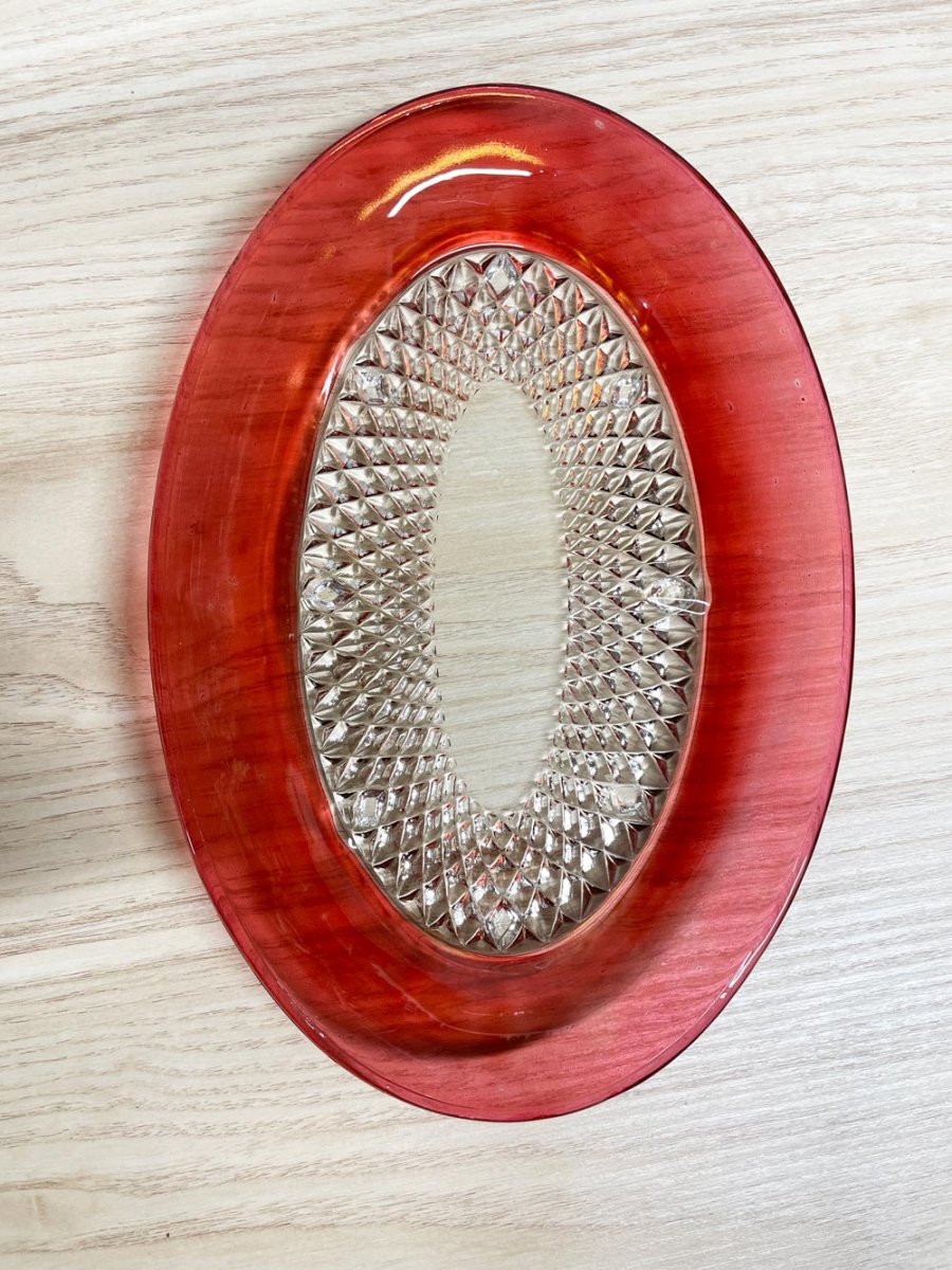 vintage 70s indiana glass depression sugar bowl + creamer set w plate - good market thrift store