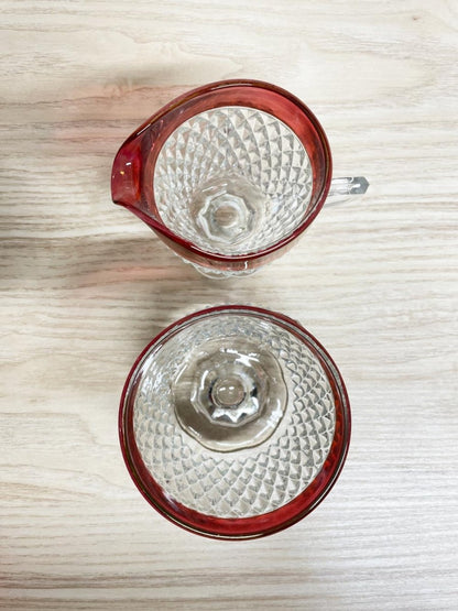 vintage 70s indiana glass depression sugar bowl + creamer set w plate - good market thrift store